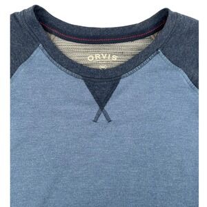 Orvis Mens Blue Raglan Long Sleeve Crew Neck Pullover Casual Top